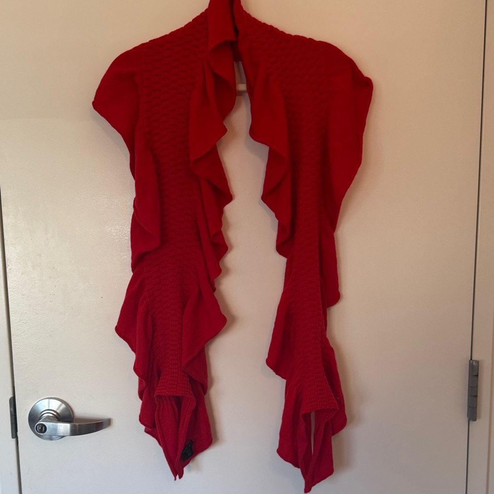 Lafayette 148 New York 100% Cashmere Vibrant Red Women's Poncho